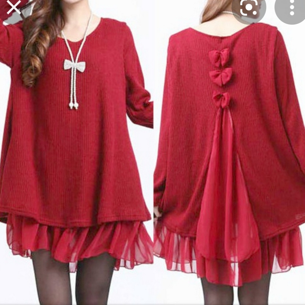 Red ruffle bohemian bow back dress NWT